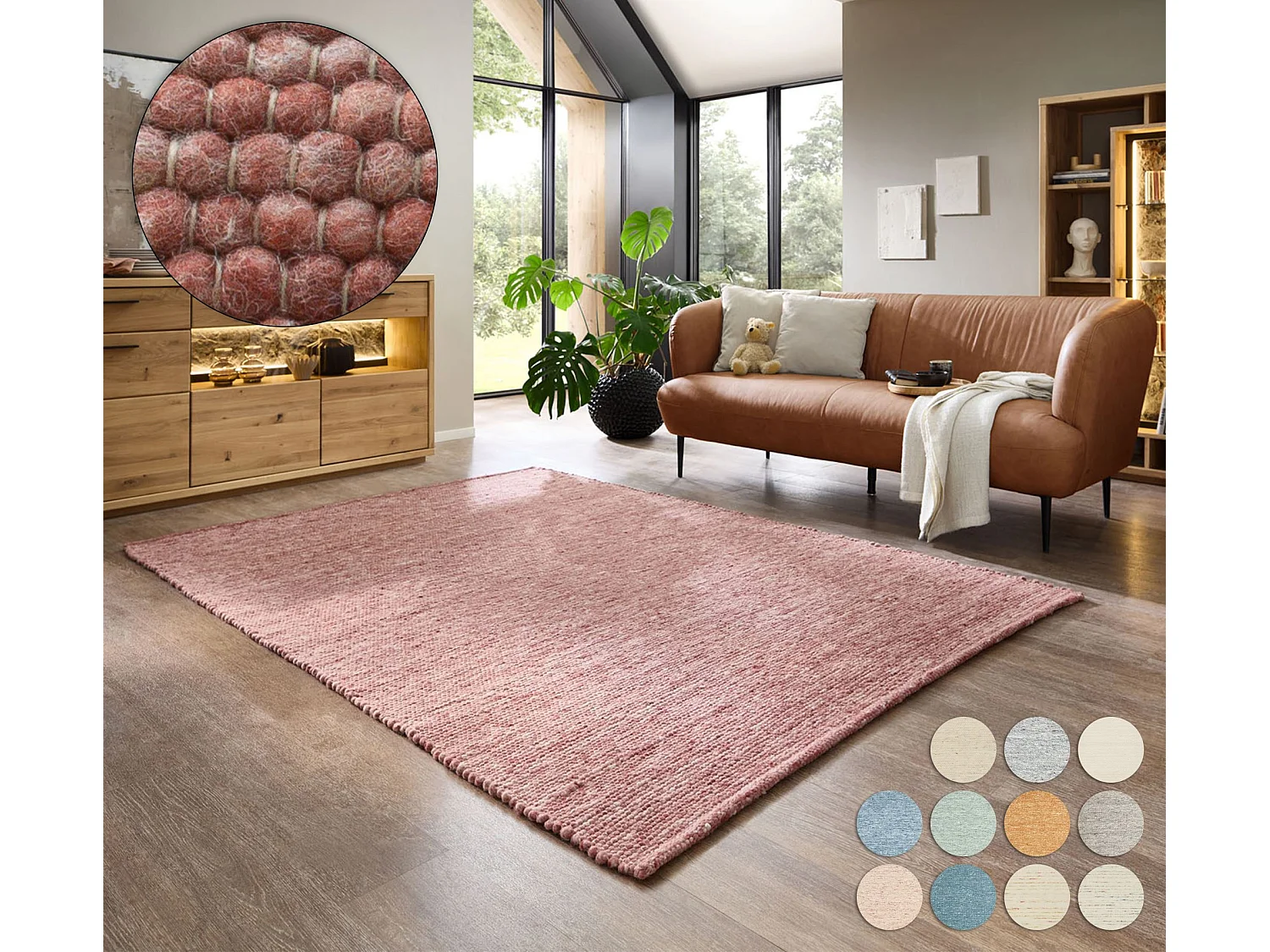 Tapis en laine réversible tissé à la main 190x250 cm rouge Alpen