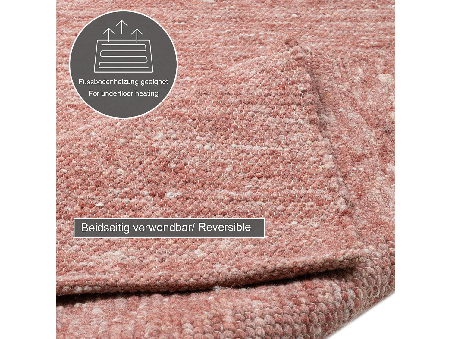 Tapis en laine réversible tissé à la main 190x250 cm rouge Alpen