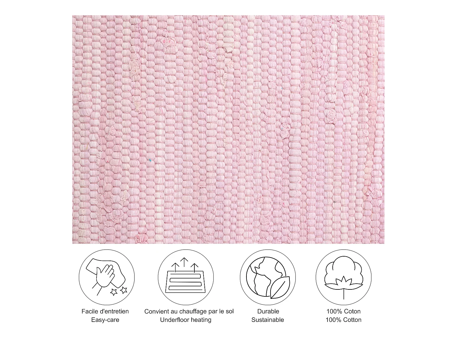Tapis en coton tissé à la main et réversible 120x180 cm rose Happy Cotton