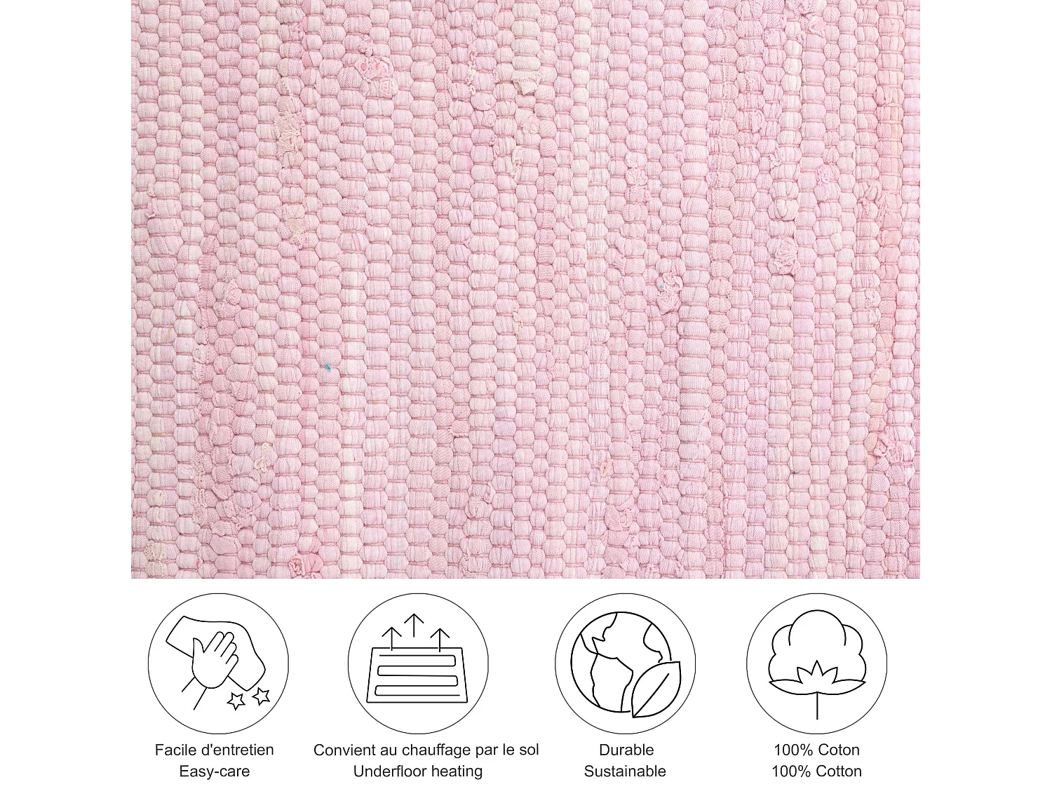 Baumwollteppich handgewebt und wendbar 120x180 cm Rose Happy Cotton