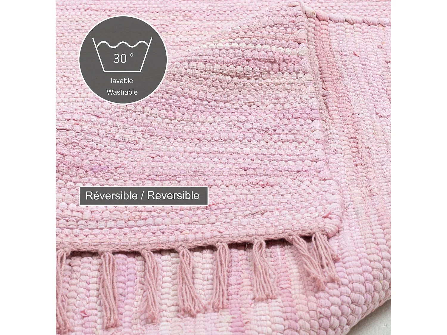 Baumwollteppich handgewebt und wendbar 120x180 cm Rose Happy Cotton