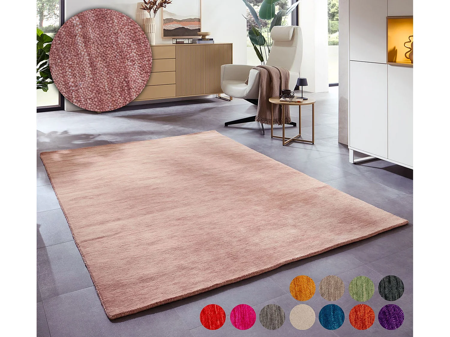 Tapis UNI tissé à la main  140x200 cm bois de roses Holi