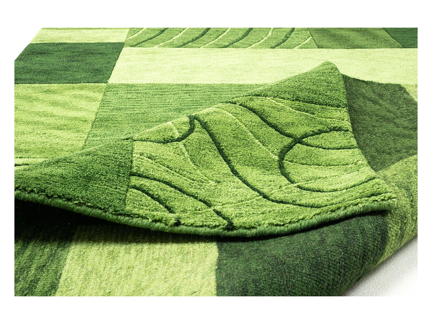Tapis en laine noué à la main, style patchwork  140x200 cm vert Domas
