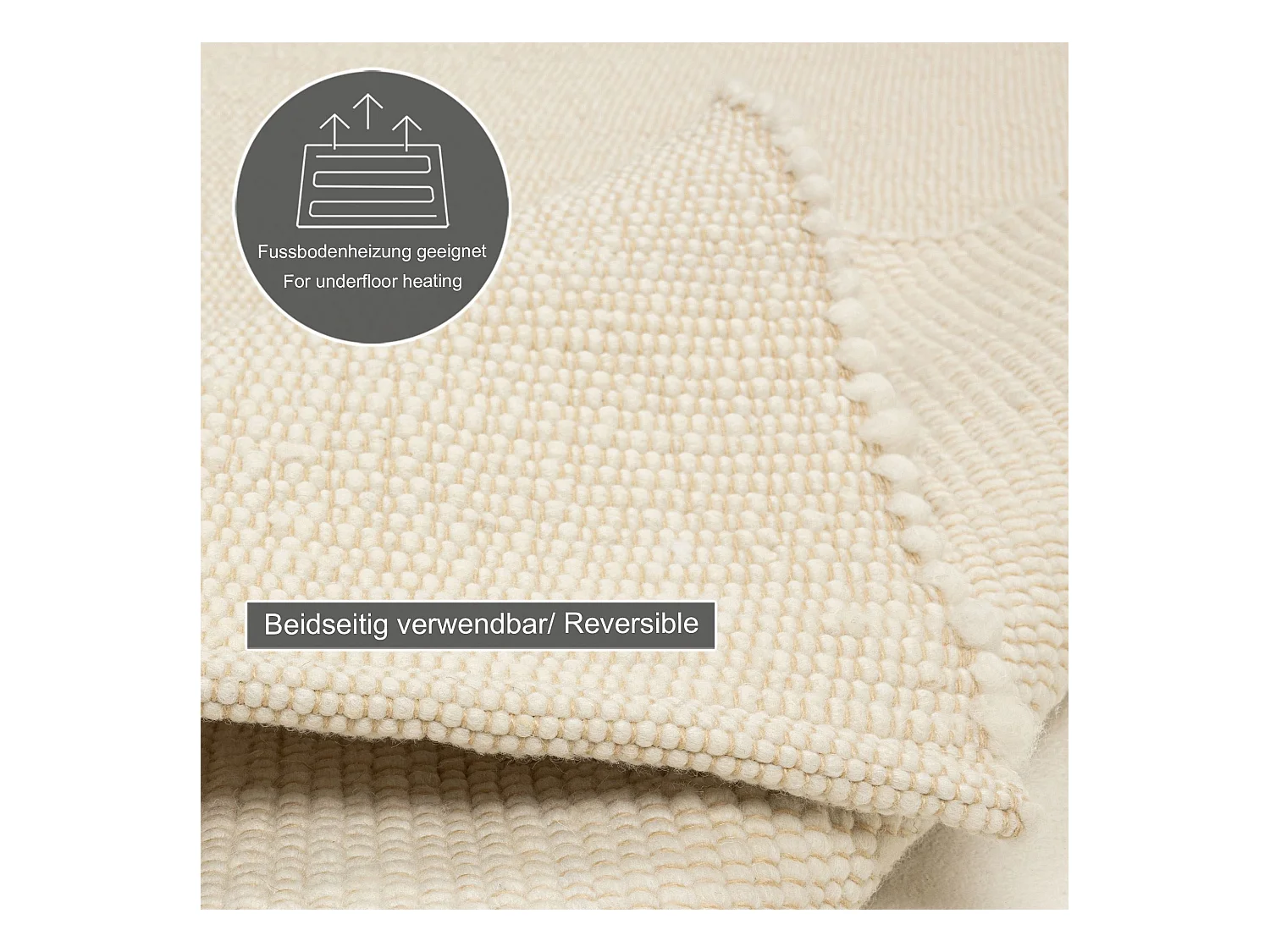 Tapis en laine tissé à la main réversible 120x180 cm natural blanc Alm-Glück