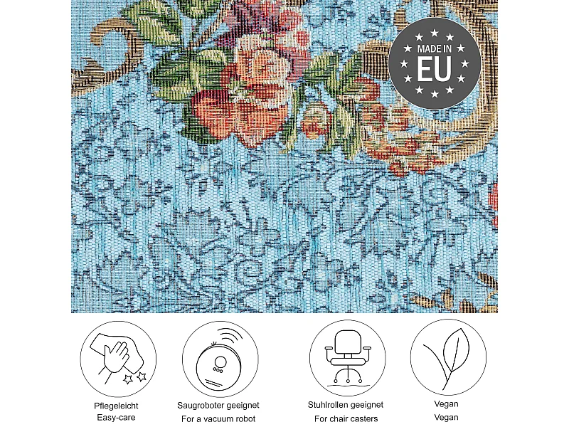 Tapijt met rand en bloemmotief 160x230 cm turquoise Flomi