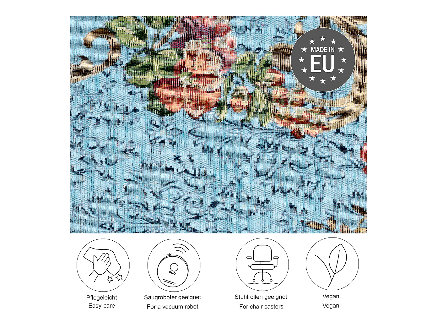 Tapis avec bordure et motif floral 160x230 cm turquoise Flomi