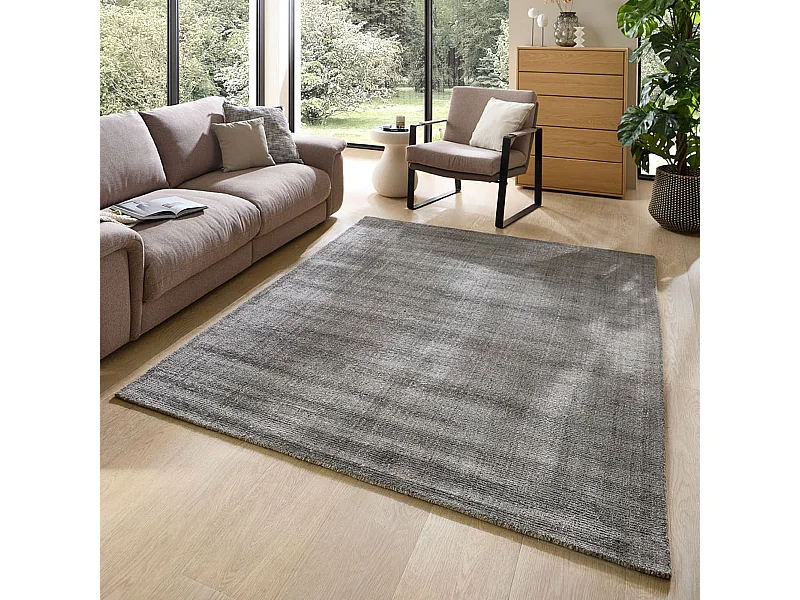 Tapis UNI rayé en viscose et laine 40x60 cm anthracite Venus
