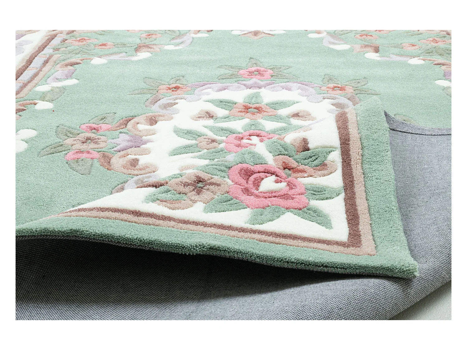 Tapis tufté à la main avec bordure, style Aubusson  120x180 cm vert Ming
