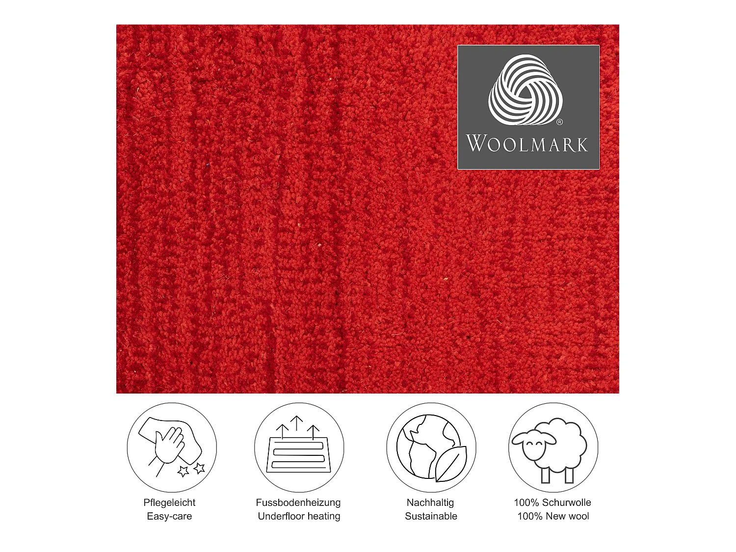 Tapis en laine avec dégradé de couleurs 140x200 cm rouge Wool Comfort