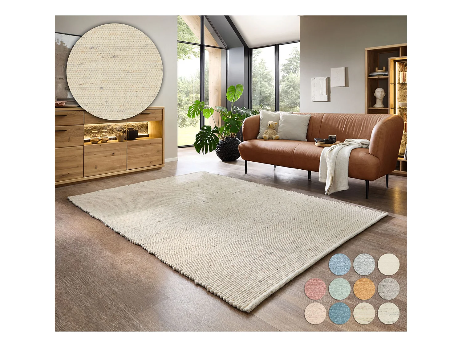 Tapis en laine réversible tissé à la main 140x200 cm natural Alpen