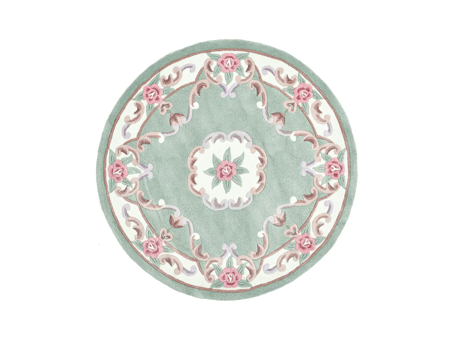 Handgetufteter Teppich mit Bordüre im Aubusson Design 190x190 cm Grün Ming