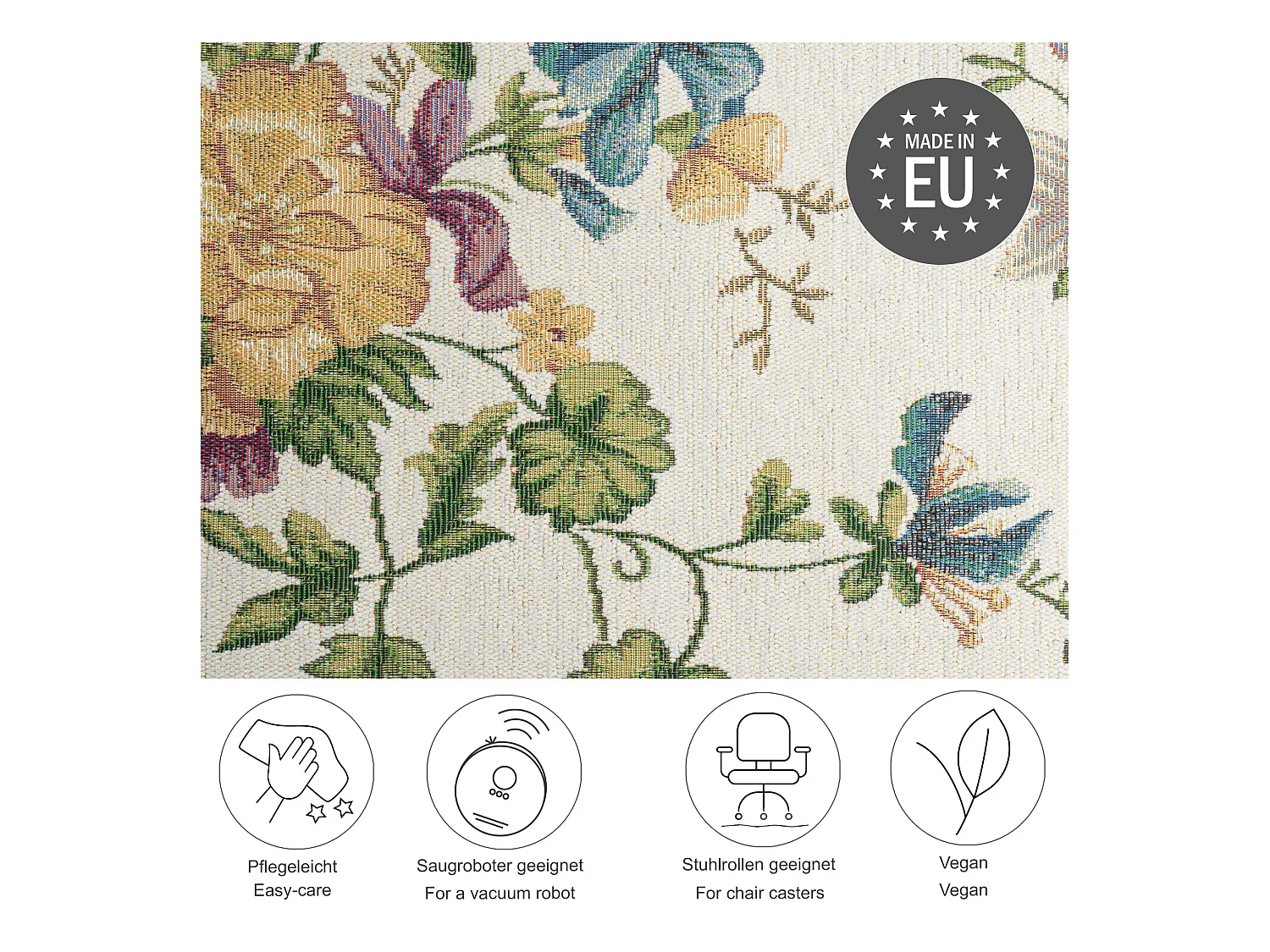 Tapis avec bordure et motif floral 60x90 cm crème Flomi