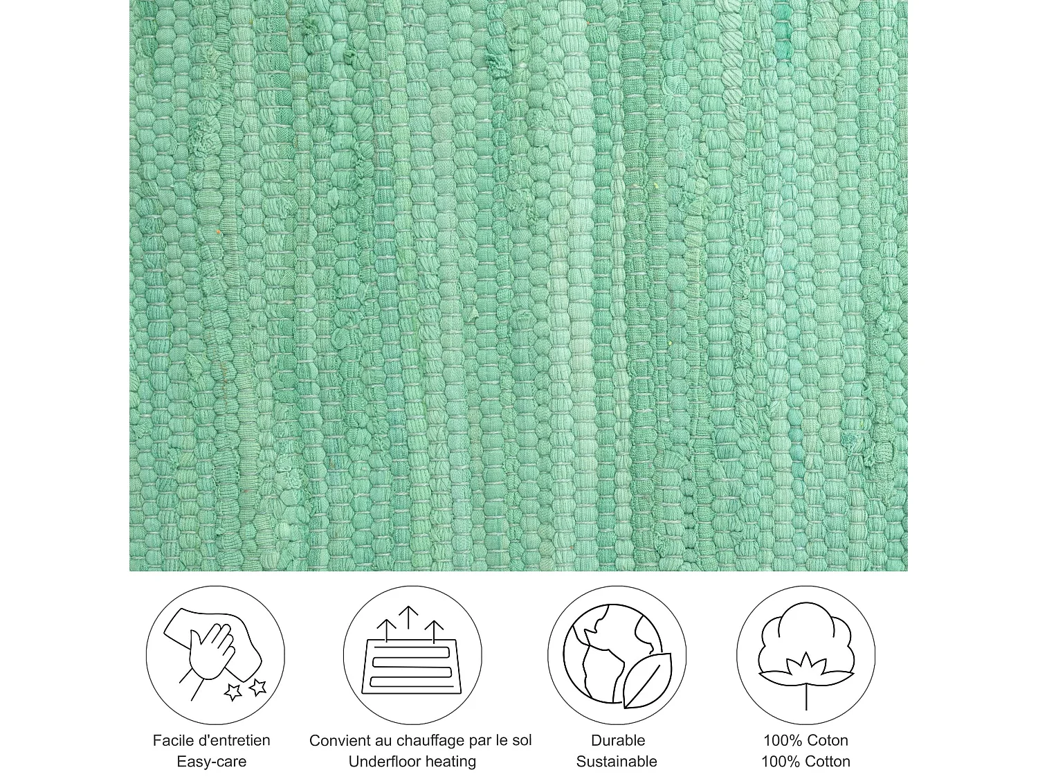 Alfombra de algodón tejida a mano y reversible 160x230 cm Menta Happy Cotton