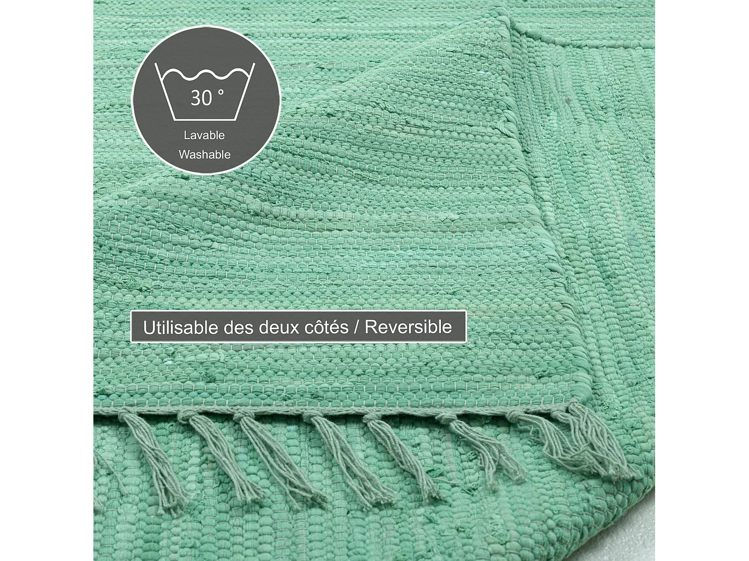 Alfombra de algodón tejida a mano y reversible 160x230 cm Menta Happy Cotton