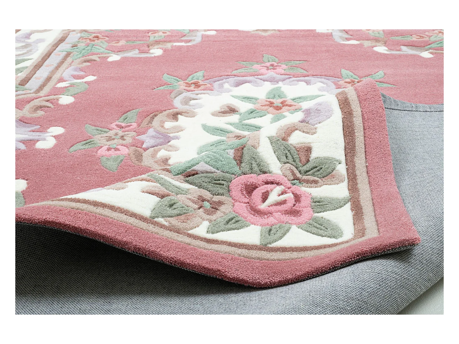 Handgetufteter Teppich mit Bordüre im Aubusson Design 120x180 cm Rose Ming