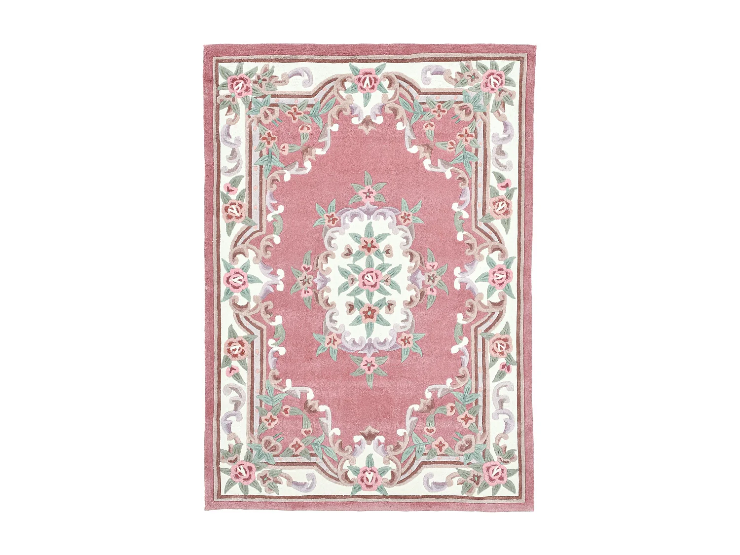 Tapis tufté à la main avec bordure, style Aubusson  120x180 cm rose Ming