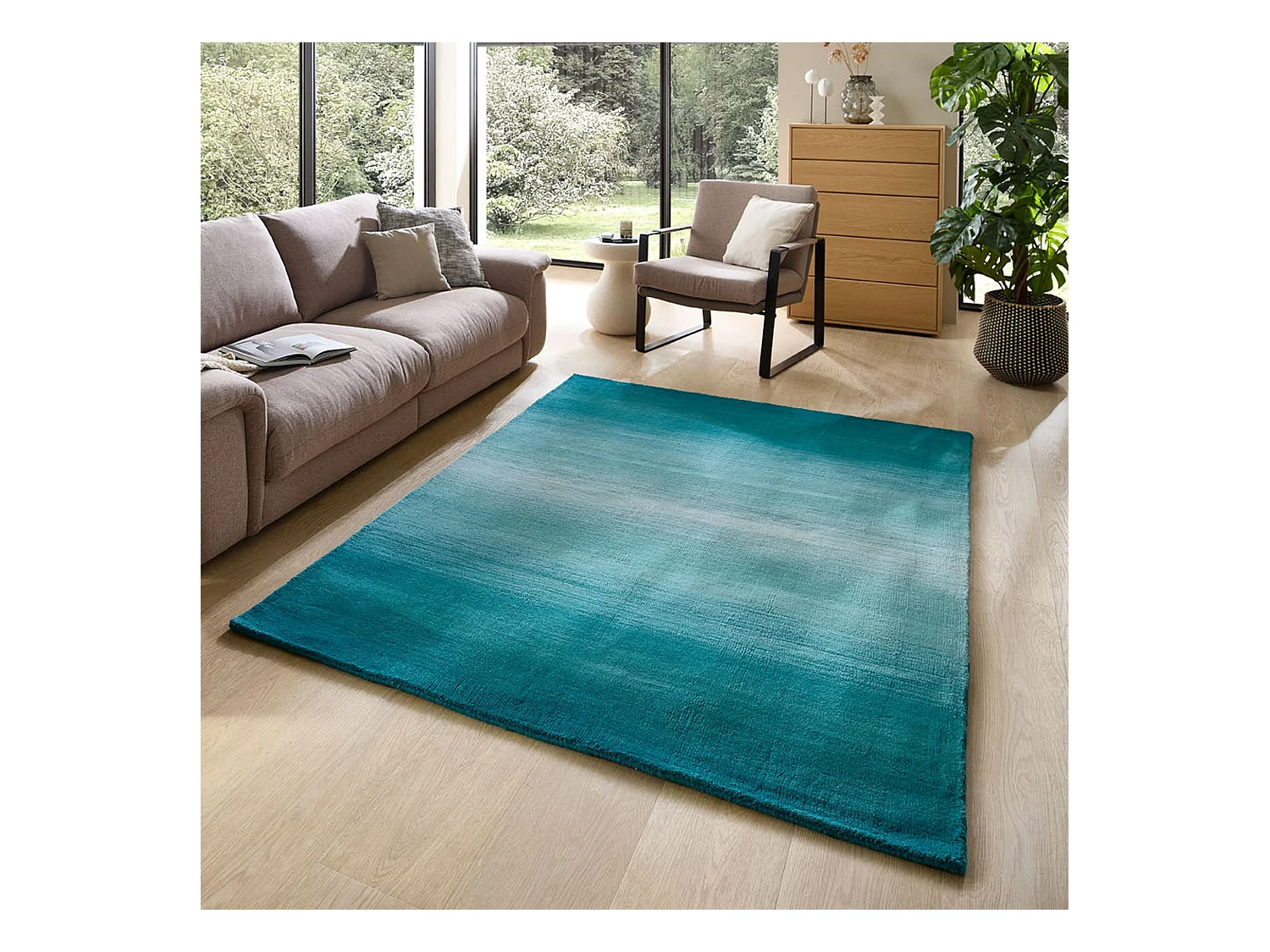 Teppich aus Wolle mit Farbverlauf 90x160 cm Türkis Wool Comfort