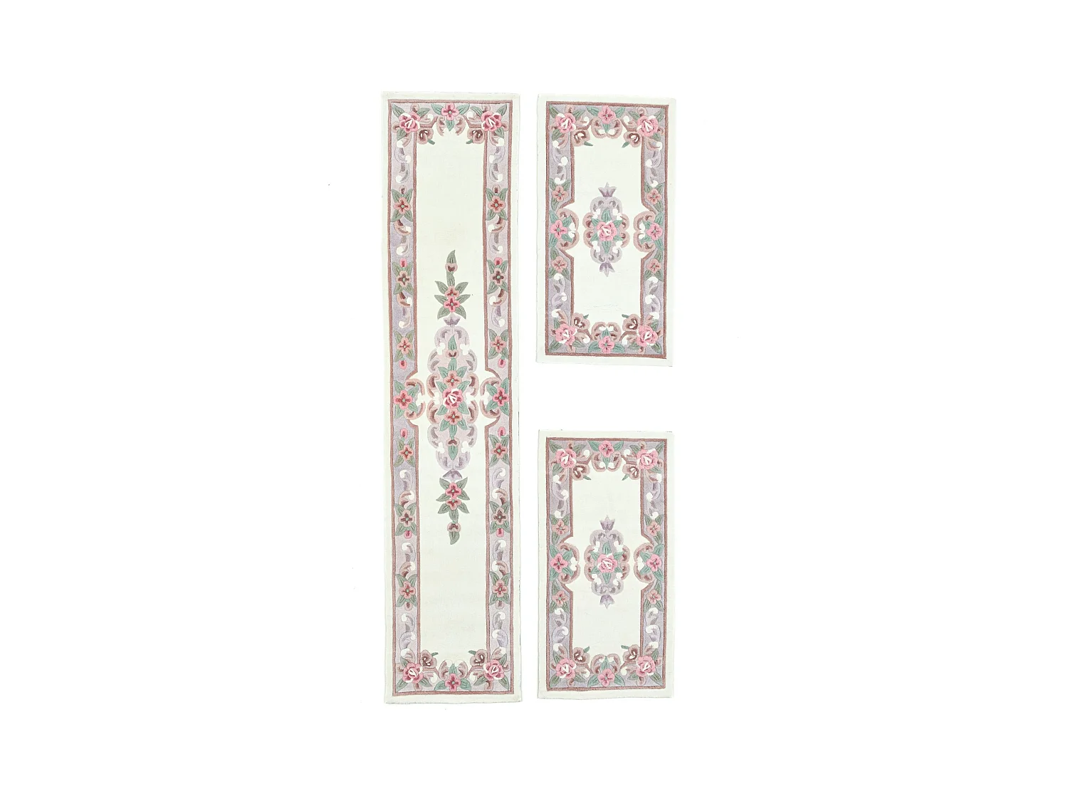 Tappeto tuftato a mano con bordatura in stile Aubusson  70x600 cm beige Ming