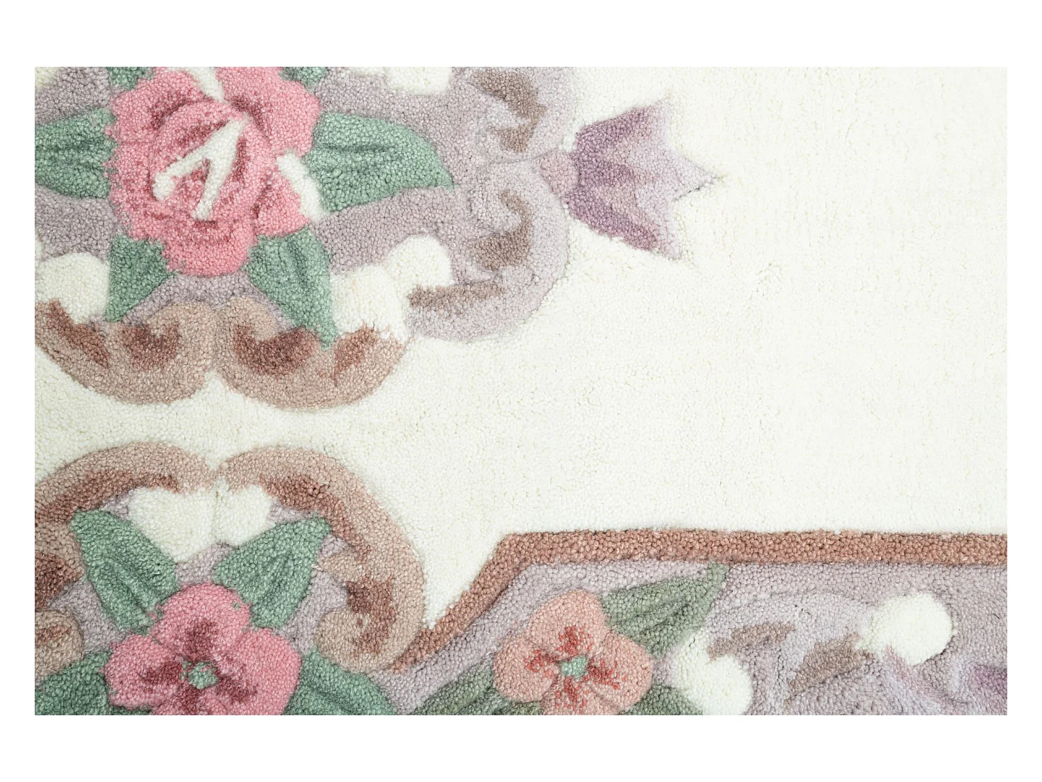 Handgetufteter Teppich mit Bordüre im Aubusson Design 70x600 cm Beige Ming