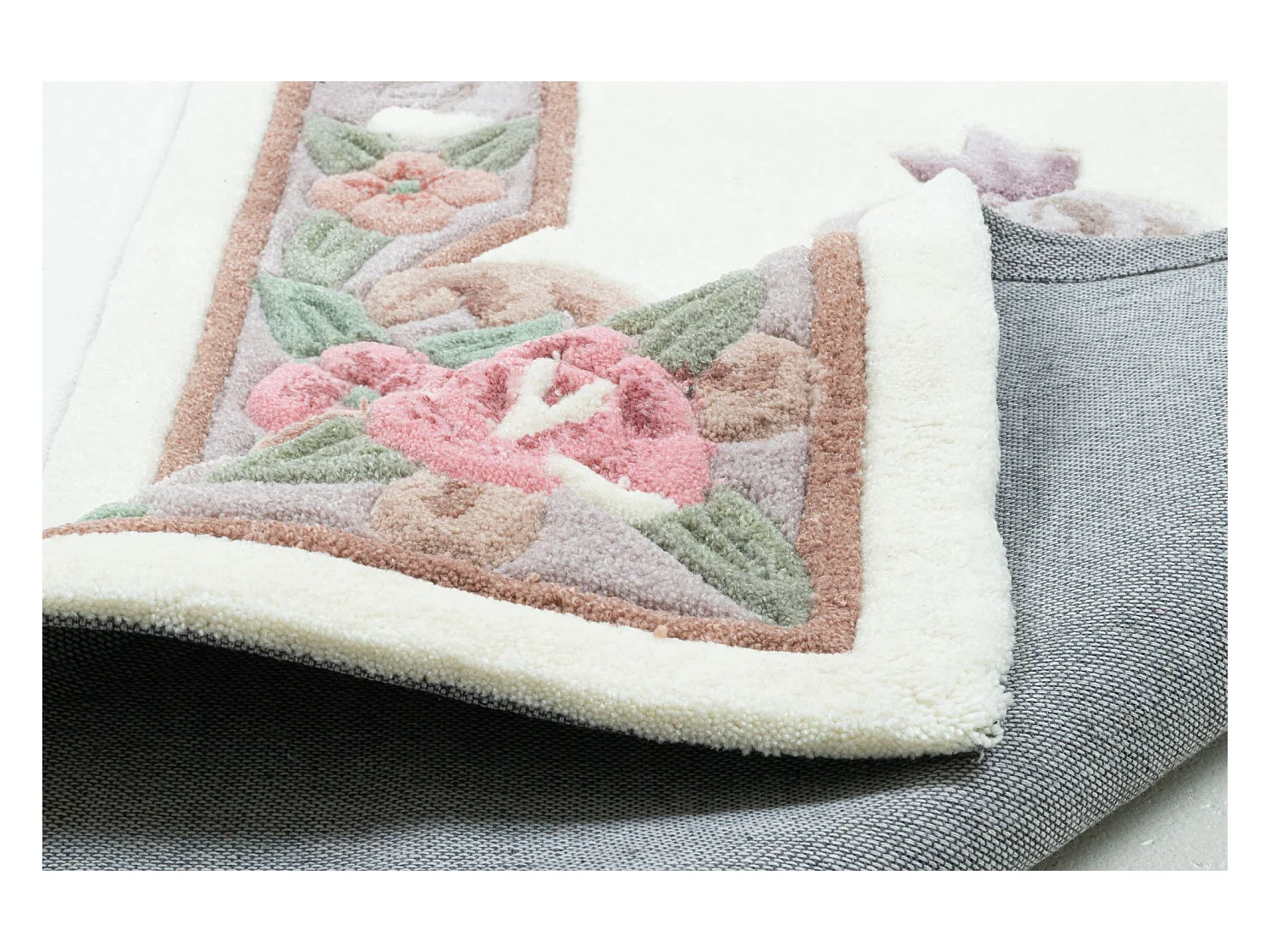 Handgetufteter Teppich mit Bordüre im Aubusson Design 70x600 cm Beige Ming