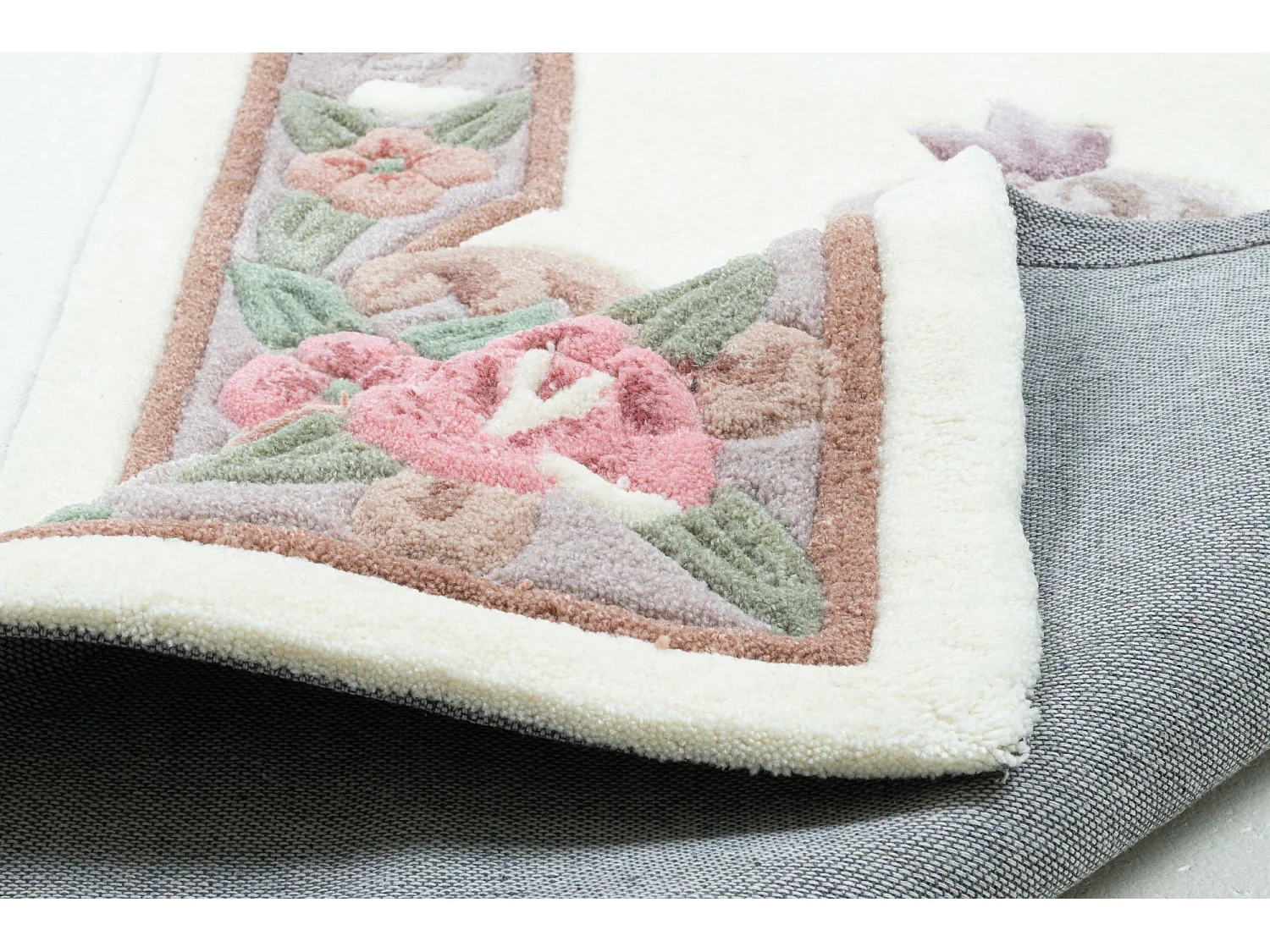 Tapis tufté à la main avec bordure, style Aubusson  70x600 cm beige Ming