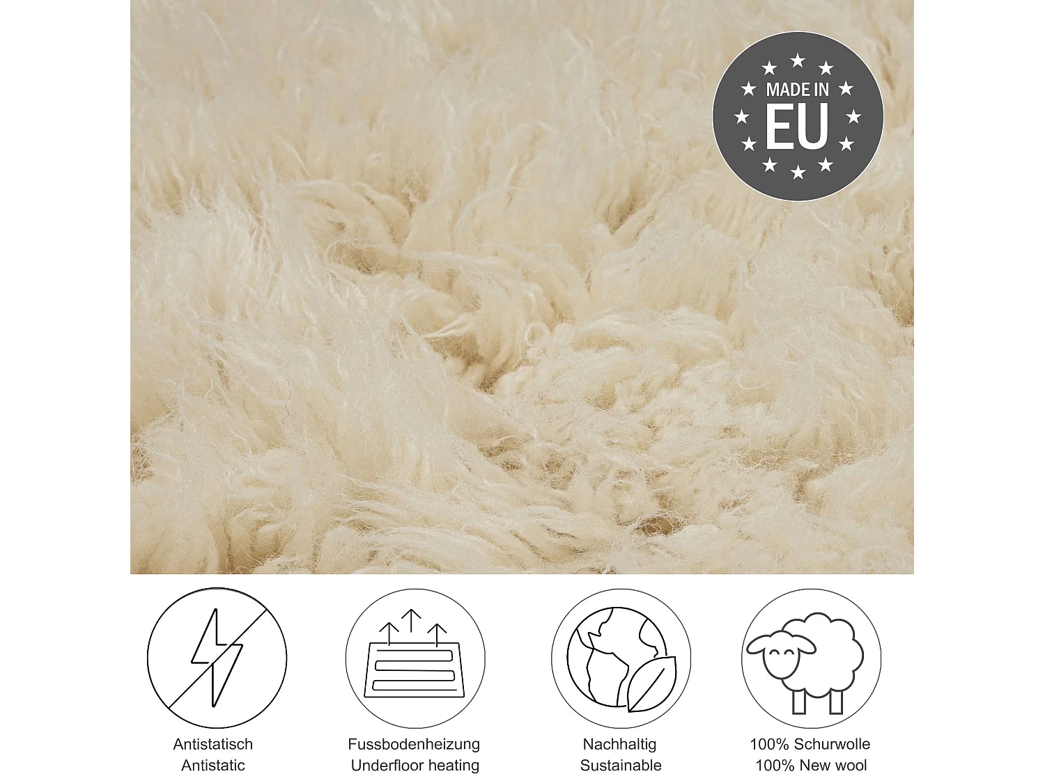 Tapis Flokati provenant de Grèce 120x120 cm natural Flokos XXL