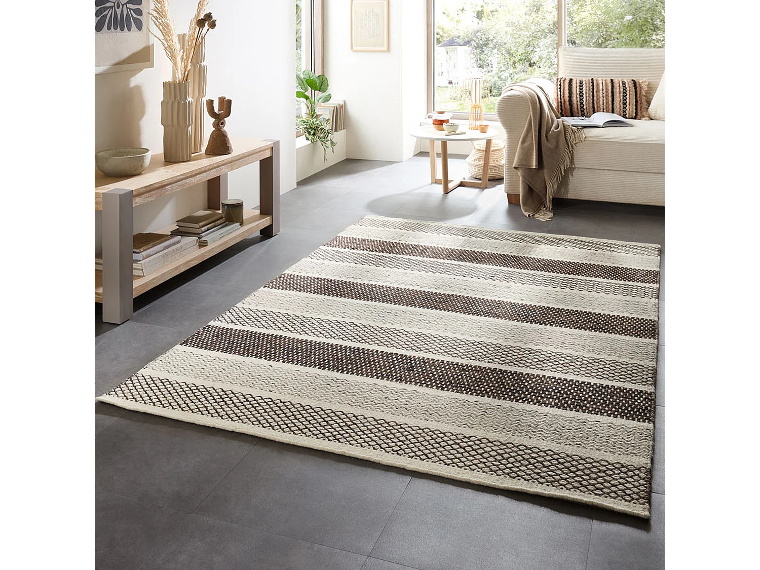 Tapis en laine de style scandinave 160x230 cm natural gris Trondheim