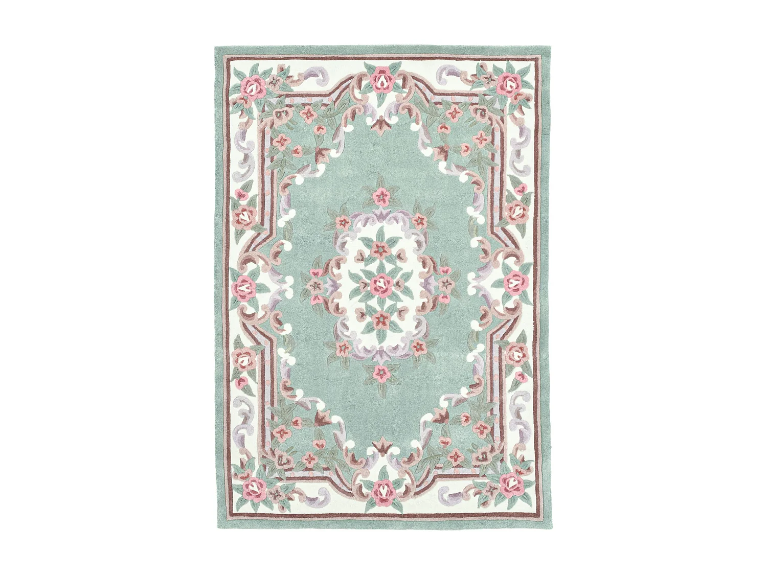 Tapis tufté à la main avec bordure, style Aubusson  60x90 cm vert Ming