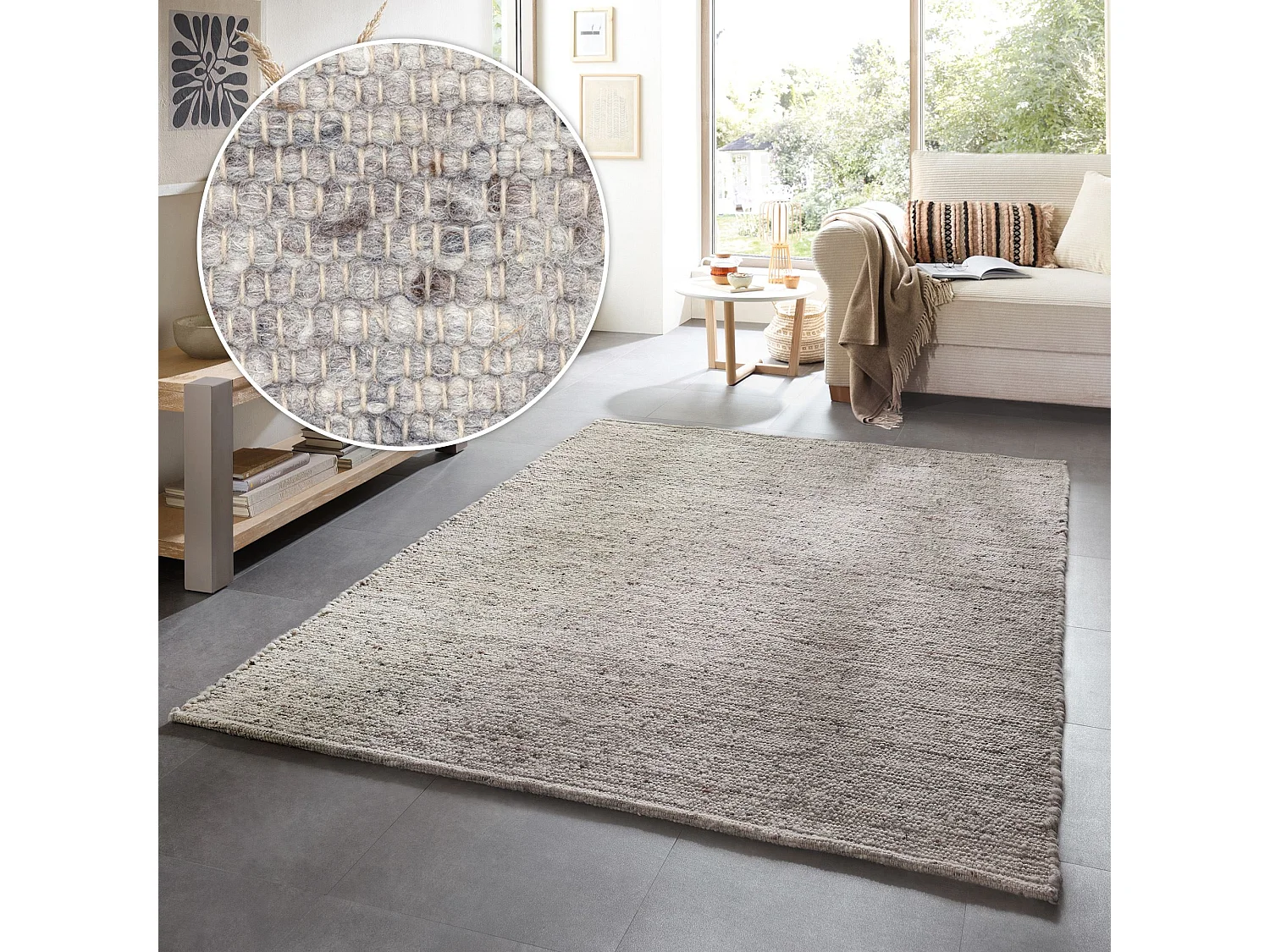 Tapis en laine tissé à la main réversible 60x90 cm gris Alm-Glück