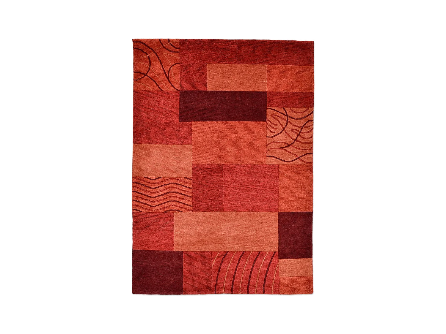 Tapis en laine noué à la main, style patchwork  120x180 cm rouge Domas