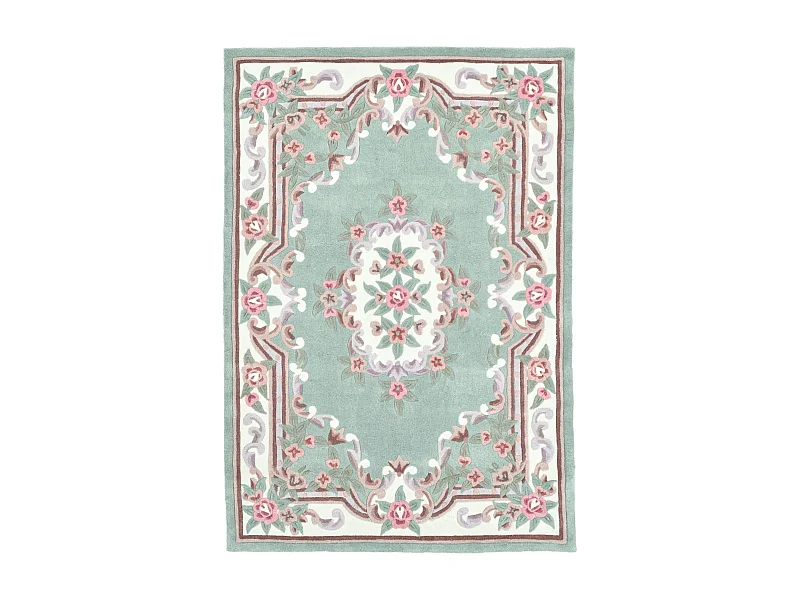 Tapis tufté à la main avec bordure, style Aubusson  90x160 cm vert Ming