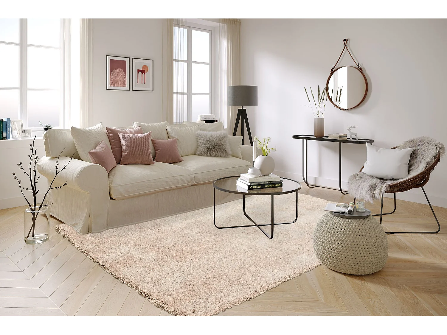 Tapis Shaggy tufté à la main 140x200 cm beige Cozy