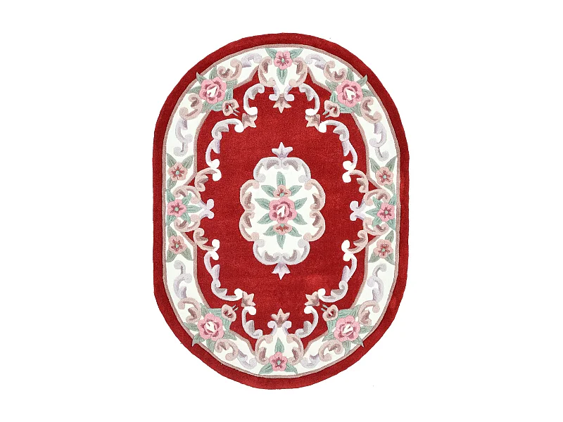 Tapis tufté à la main avec bordure, style Aubusson  190x290 cm rouge Ming