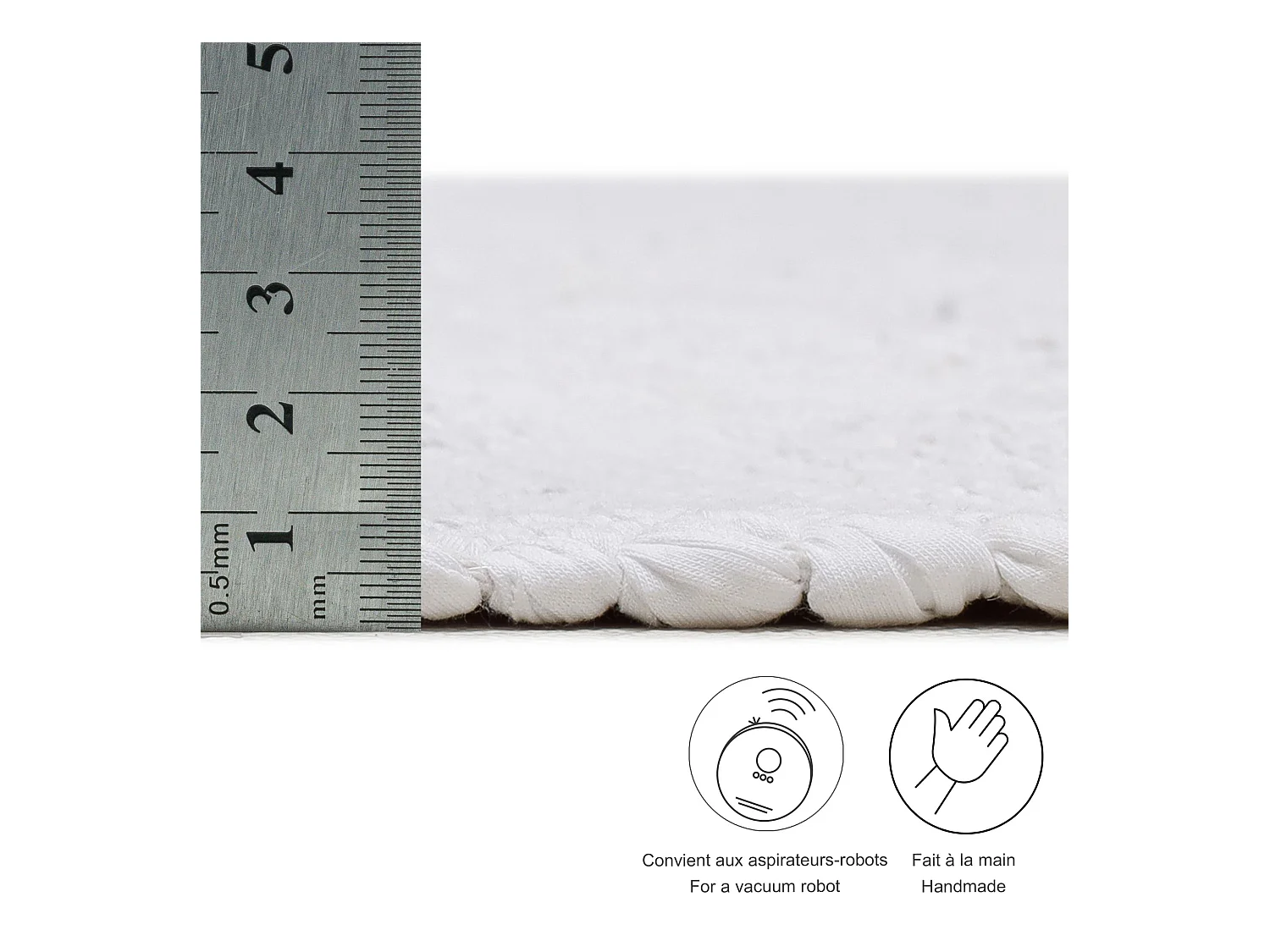 Tapis en coton tissé à la main et réversible 40x60 cm blanc Happy Cotton