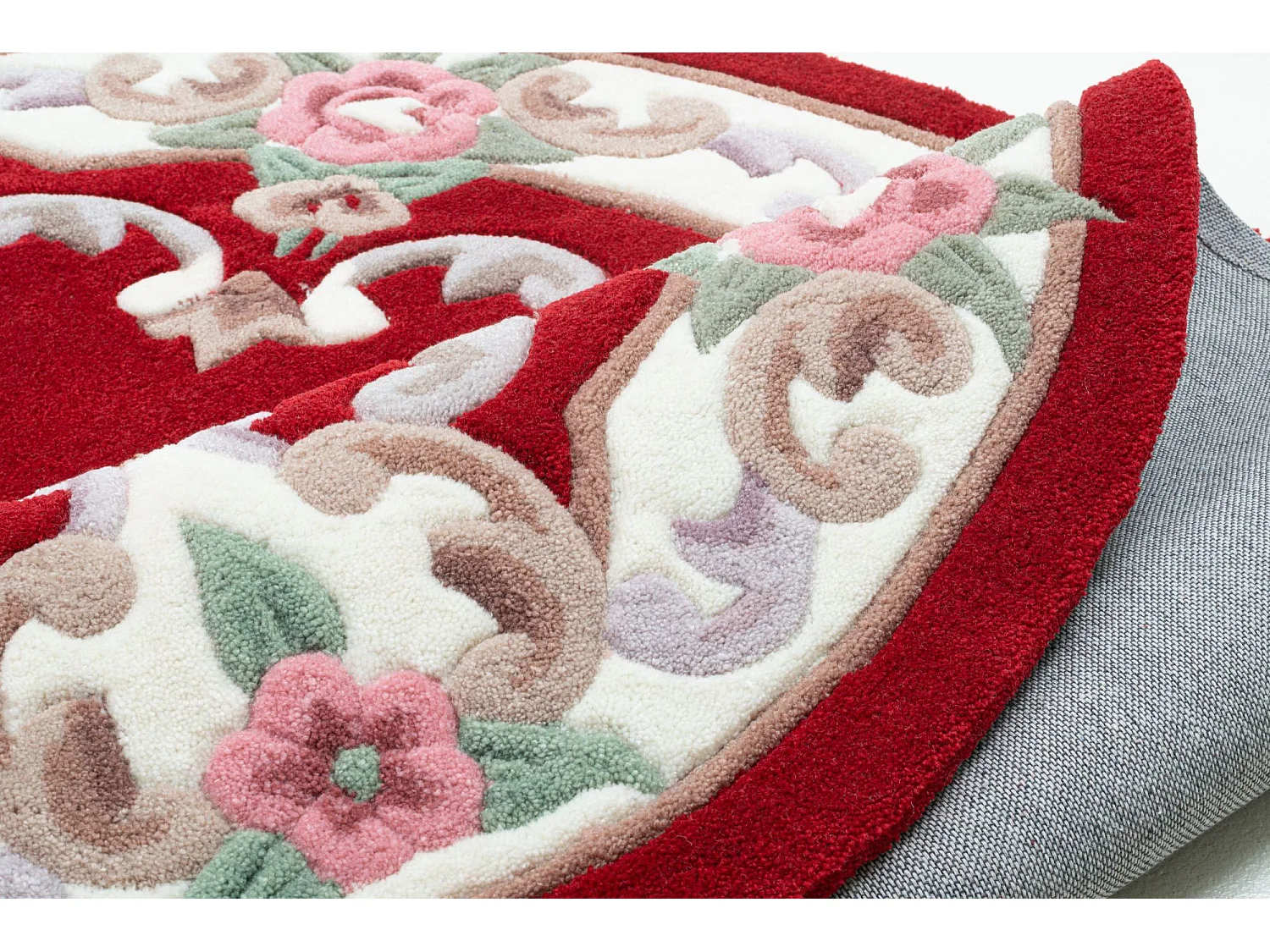 Tapis tufté à la main avec bordure, style Aubusson  120x170 cm rouge Ming