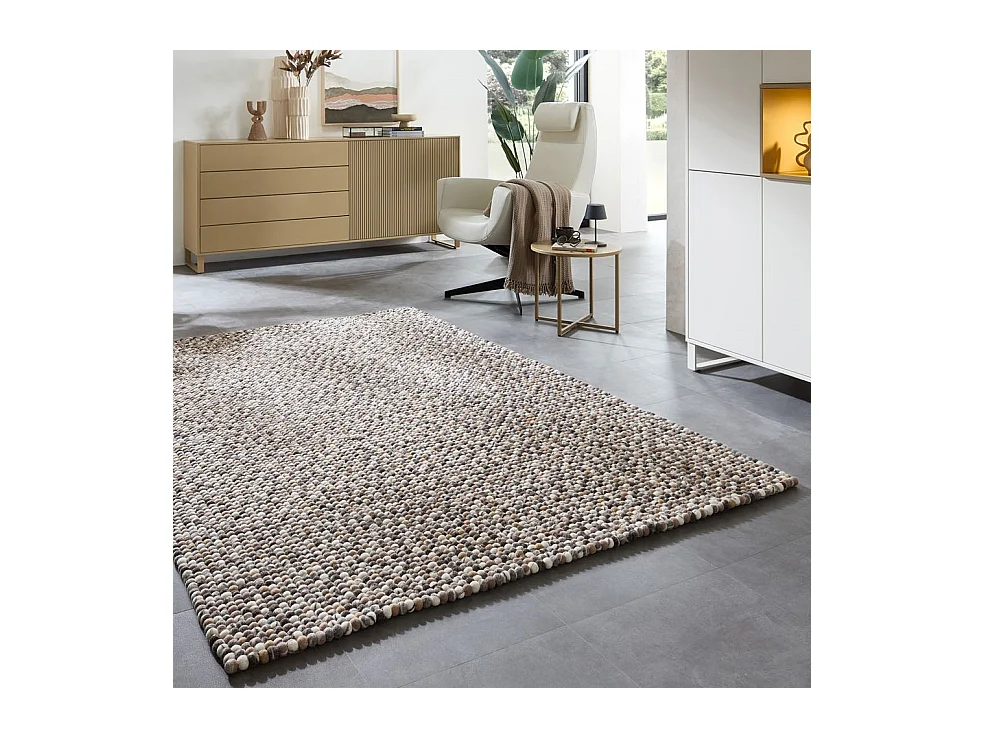 Handgearbeiteter Filzkugelteppich 40x60 cm Natur Multi Felty 2.2