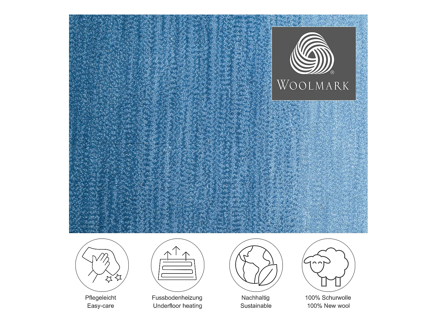 Teppich aus Wolle mit Farbverlauf 70x140 cm Blau Wool Comfort
