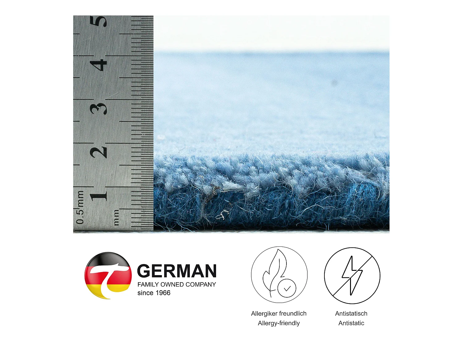 Teppich aus Wolle mit Farbverlauf 70x140 cm Blau Wool Comfort