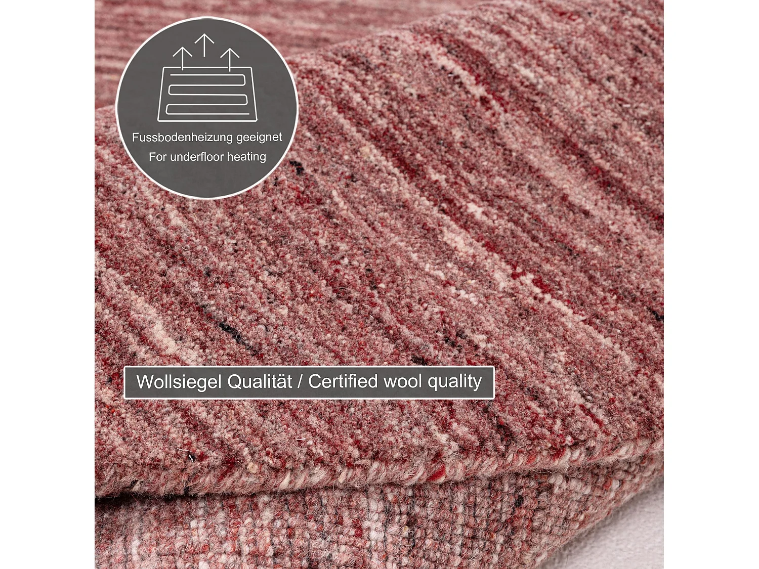 Tapis en laine UNI tissé à la main 150x150 cm rouge Pure