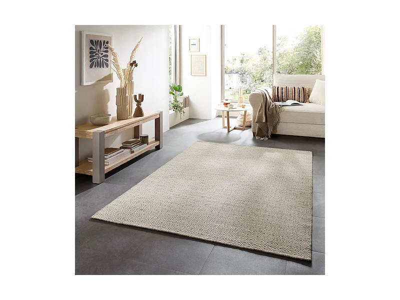 Tapis en laine de style scandinave 80x150 cm natural beige Trondheim