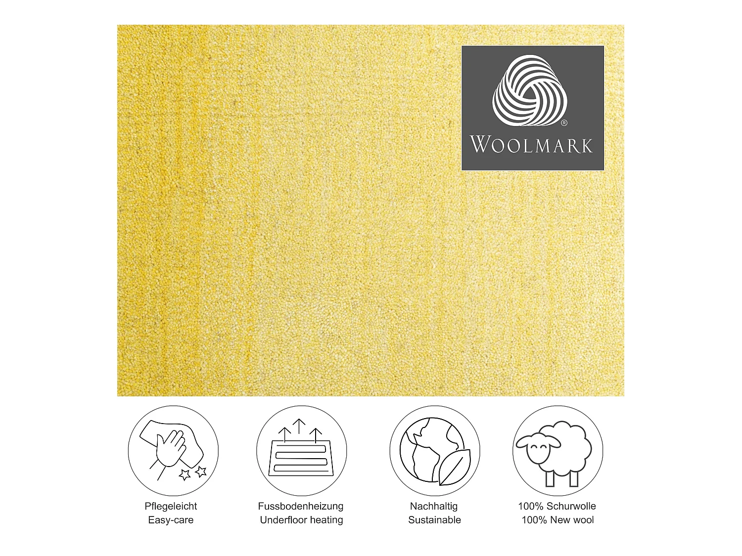 Tapis en laine avec dégradé de couleurs 140x200 cm jaune Wool Comfort