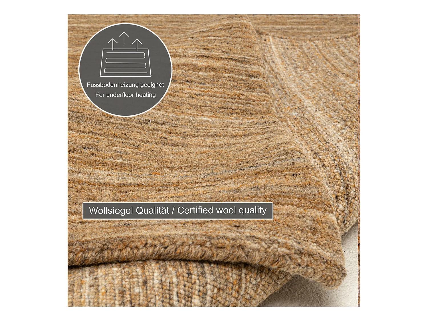 Tapis en laine UNI tissé à la main 90x160 cm ocre Pure