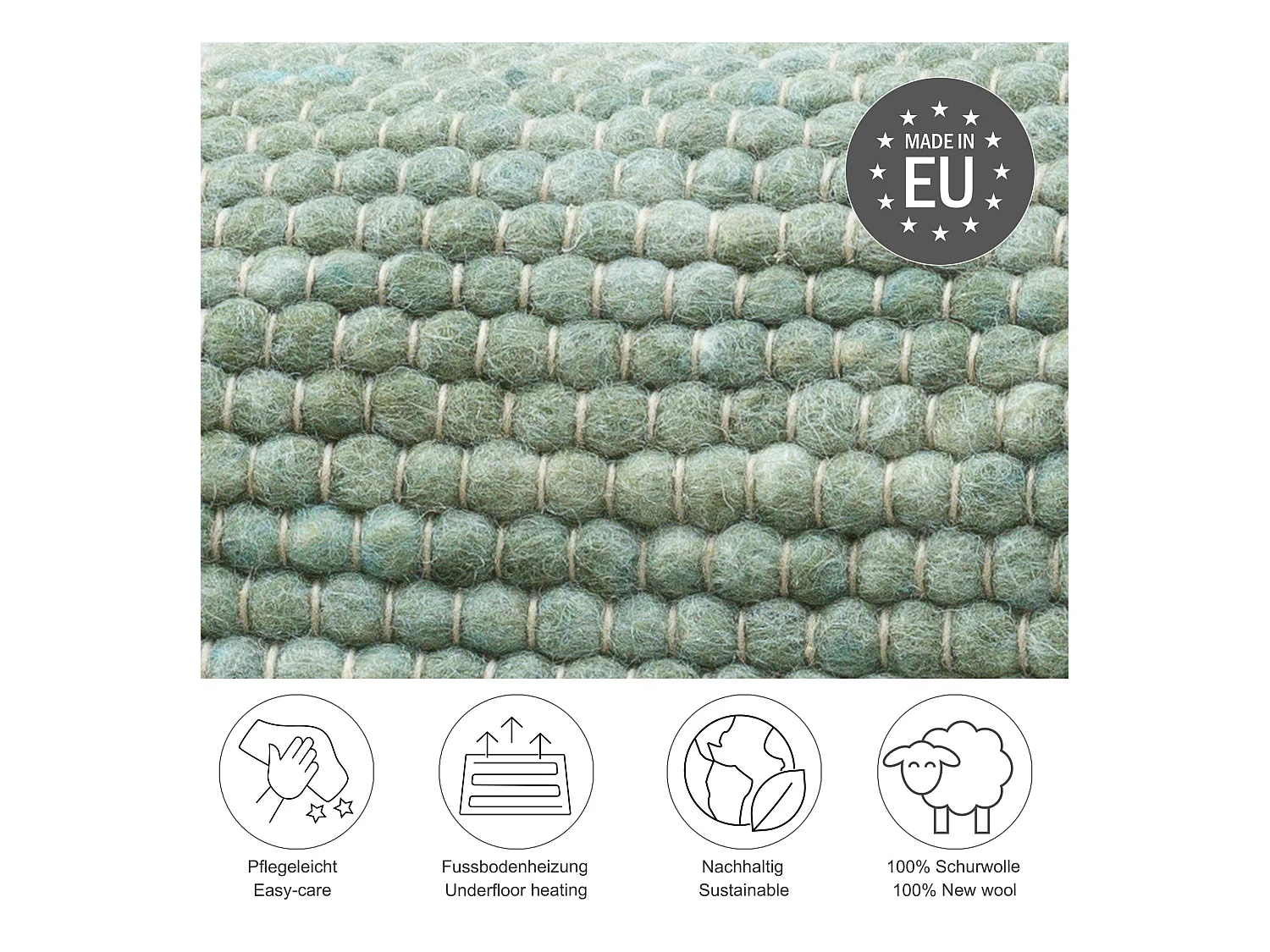 Tapis en laine réversible tissé à la main 190x290 cm vert Alpen