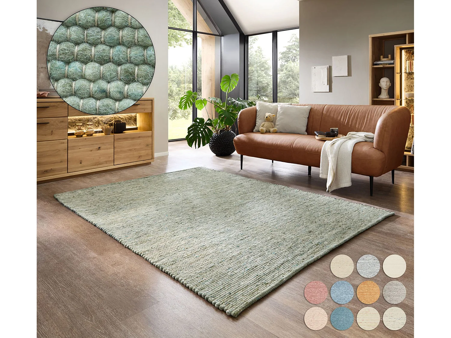 Tapis en laine réversible tissé à la main 190x290 cm vert Alpen