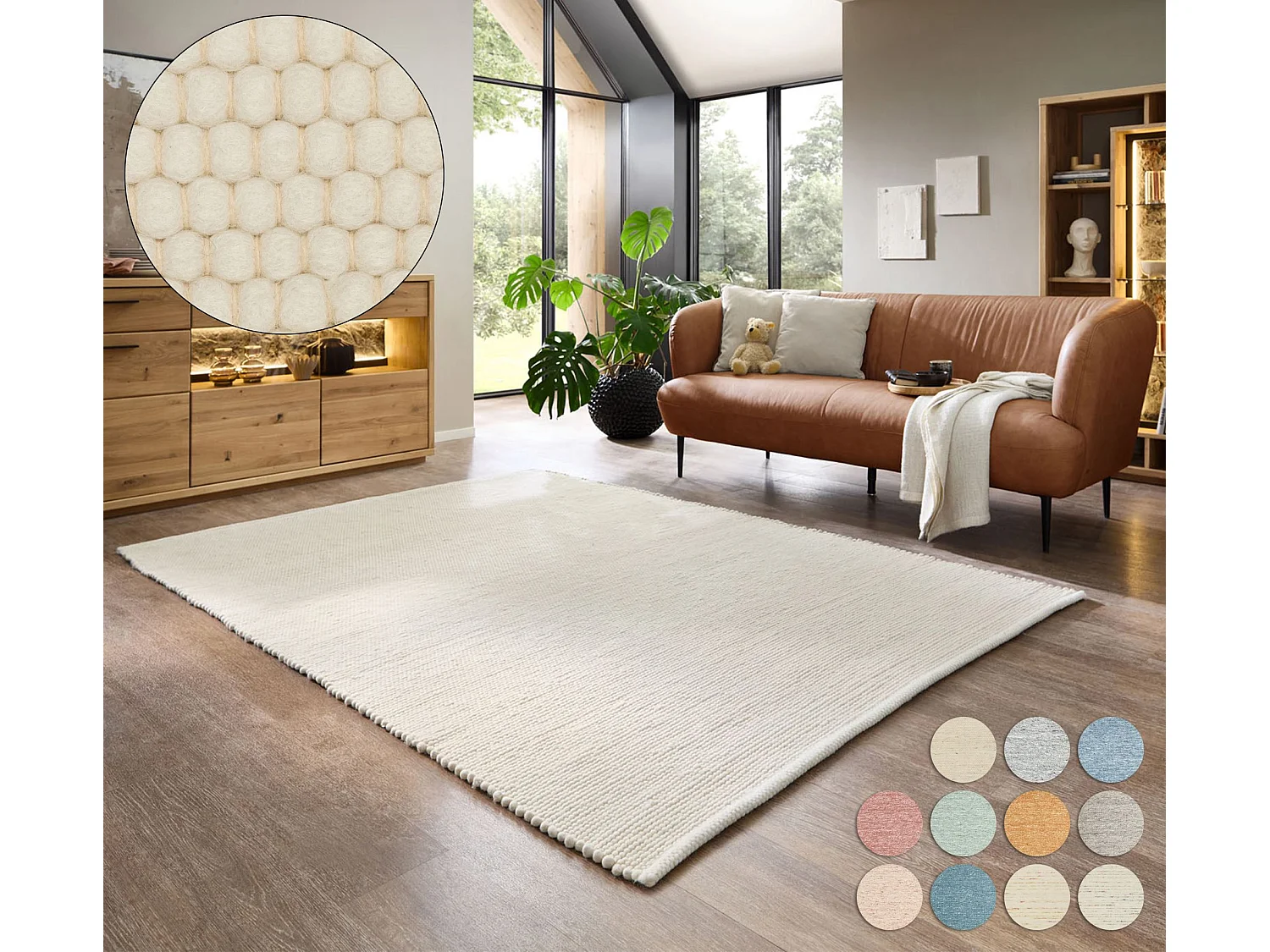 Tapis en laine réversible tissé à la main 190x250 cm natural blanc Alpen