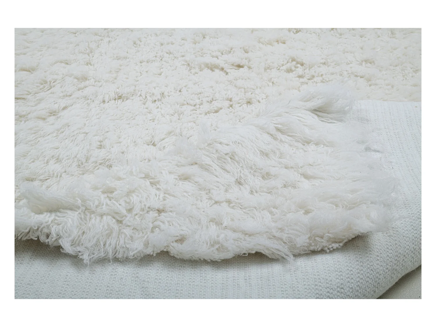 Handgewebter Naturwollshaggy 80x160 cm Weiß Fluffy