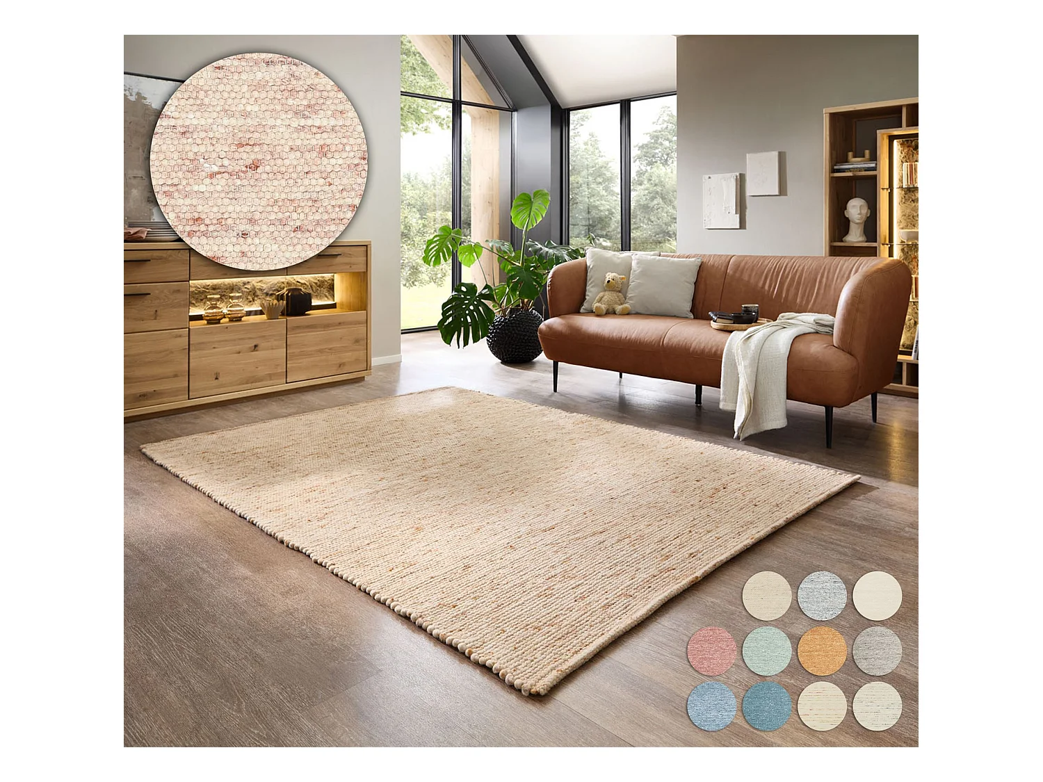Handgewebter wendbarer Wollteppich 120x180 cm Dunkelbeige Alpen