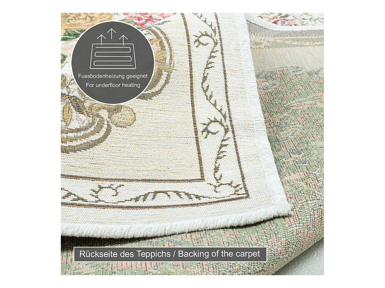 Teppich mit Bordüre und Blumenmuster 80x150 cm Beige Flomi