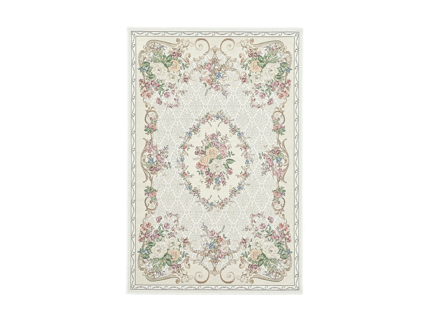 Tapis avec bordure et motif floral 80x150 cm beige Flomi