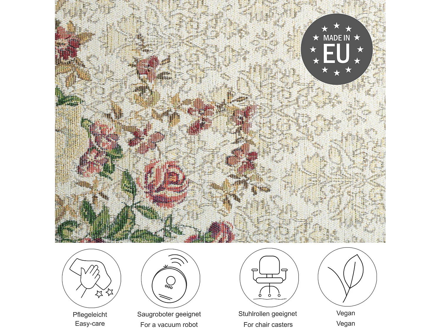 Tapis avec bordure et motif floral 80x150 cm beige Flomi